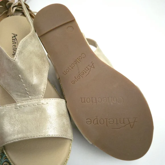 Antelope Metallic Gold Wedge Sandals - Women's 38 - Picture 9 of 12